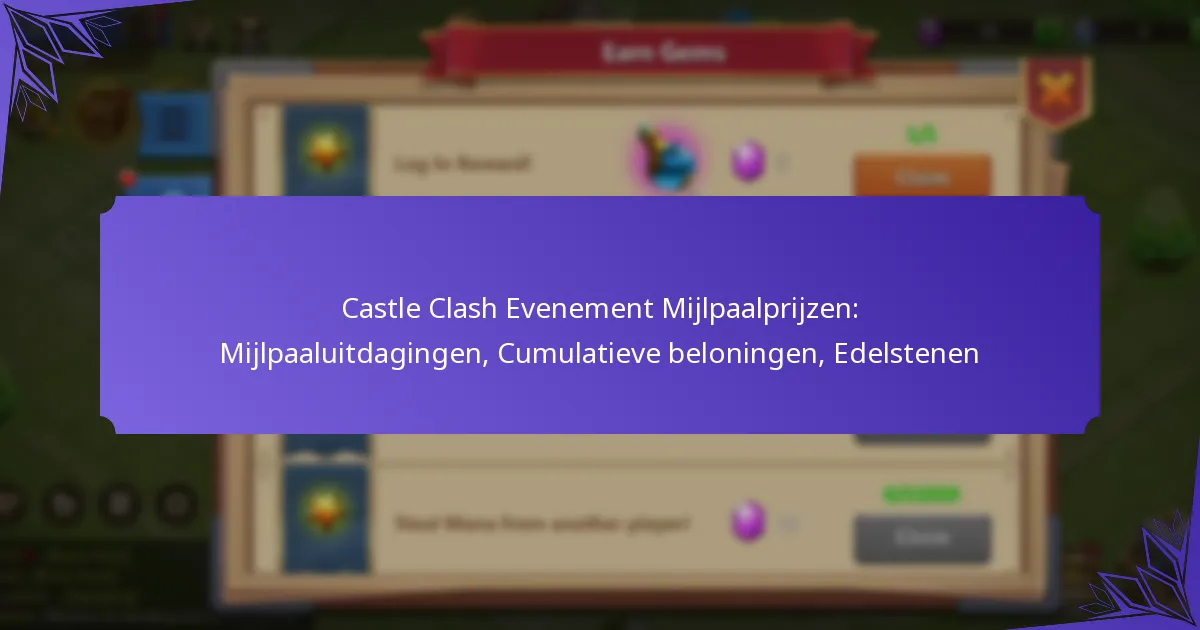 Castle Clash Evenement Mijlpaalprijzen: Mijlpaaluitdagingen, Cumulatieve beloningen, Edelstenen